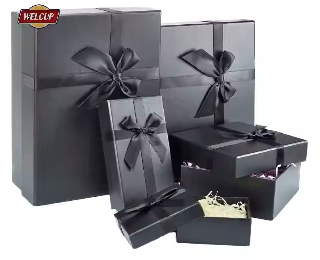 Elegant Recyclable Cardboard Gift for Clothes Cosmetics-Rigid Glossy Lamination Bow Embossing Enviro