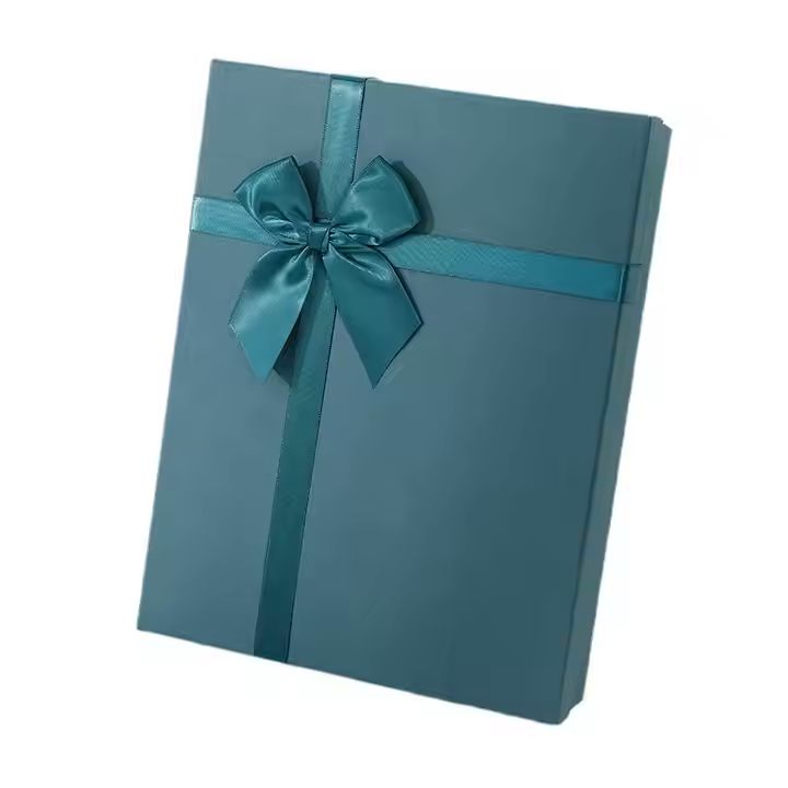 Factory Direct Rectangle Dark Green Reusable Gift Box with Bow Ribbon Heaven and Earth Cover Elegant