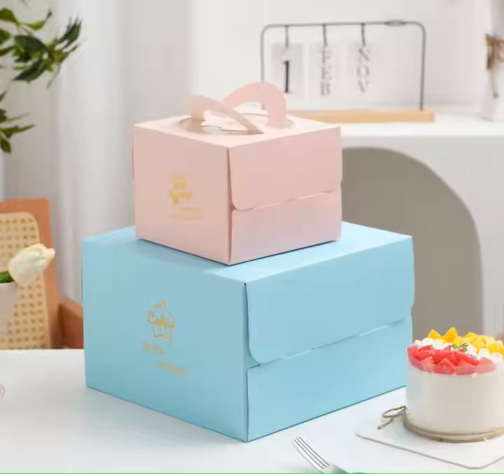 Hot Sale Customized Logo Two Handles Birthday Cake Box Cardboard Square Packaging Paper Carton Box W