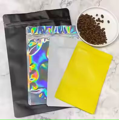 New Arrival Customized Matte Black Flat Bottom Coffee Packing Bags 250g 500g 1kg Paper Air Release V