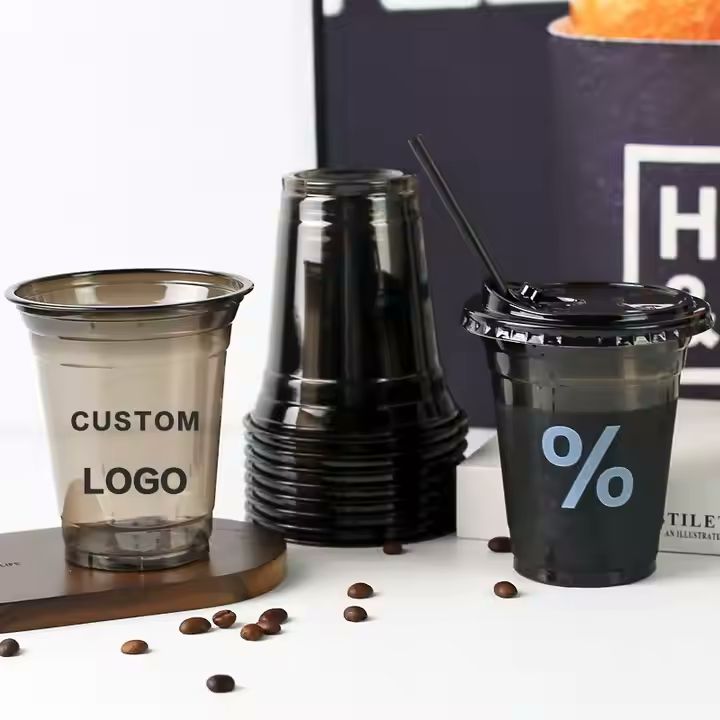 High Quality 8OZ 12OZ 16OZ Disposable Double Wall Dark and Clear Black Plastic PP Cup Takeout Coffee