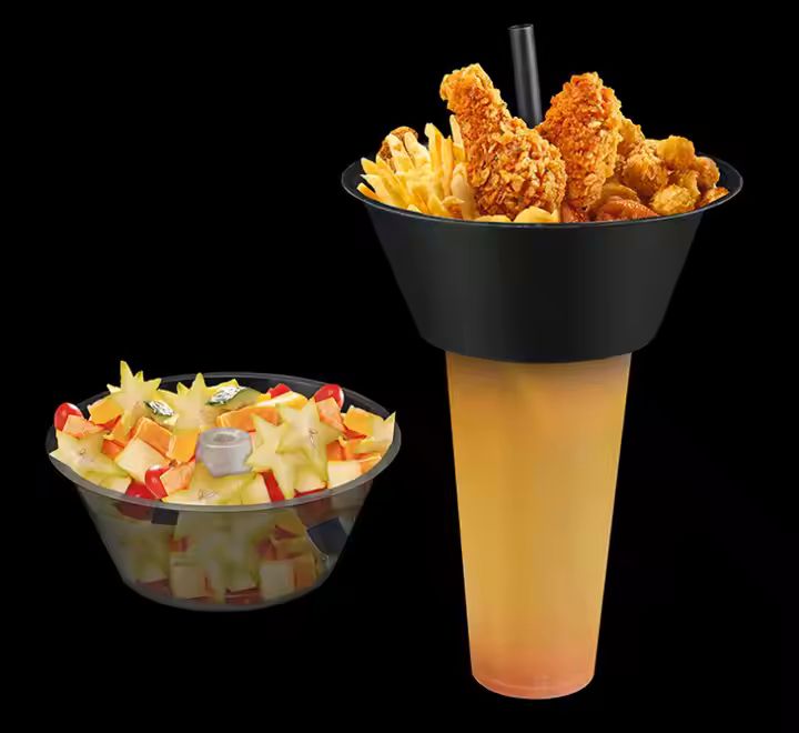 700Ml Snack Bowls and 500Ml Plastic Cups Disposable 2 in 1 Snack Try Holder Pp Juice Cup With Logo f