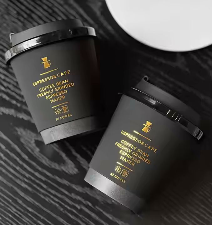 Food Grade Double Wall Biodegradable Coffee Cups Touch Feeeling 16Oz Disposable Black Paper Coffee C
