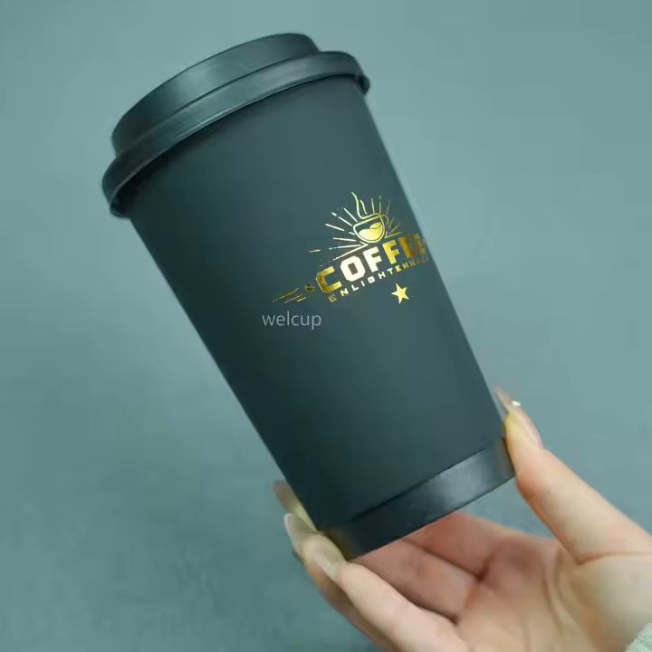 Custom Luxury Disposable Specialty Coffee Cups 6oz-16oz Sizes with Gold Foil Print Double Wall Craft