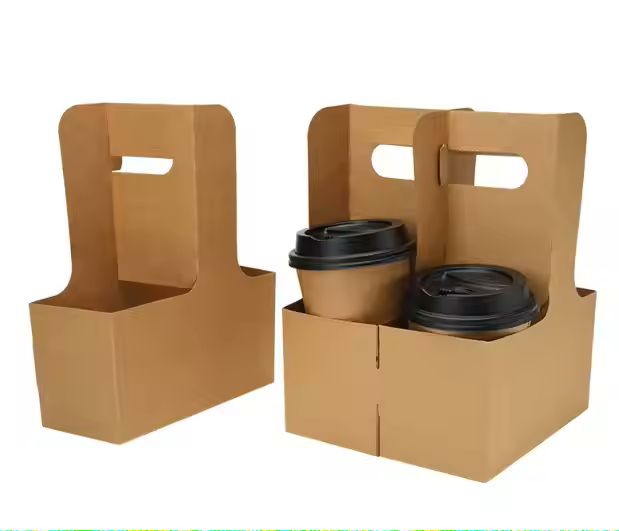 Wholesale Custom Paper 1/2/4 Coffee Cup Hot Drink Cup Holder Tray Carrier Take Away Drink Coffee Wit