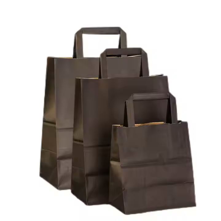 Hot Sale Custom Brown White Kraft Disposable Paper Bag Twisted Flat Rope Handle for Food Packaging T