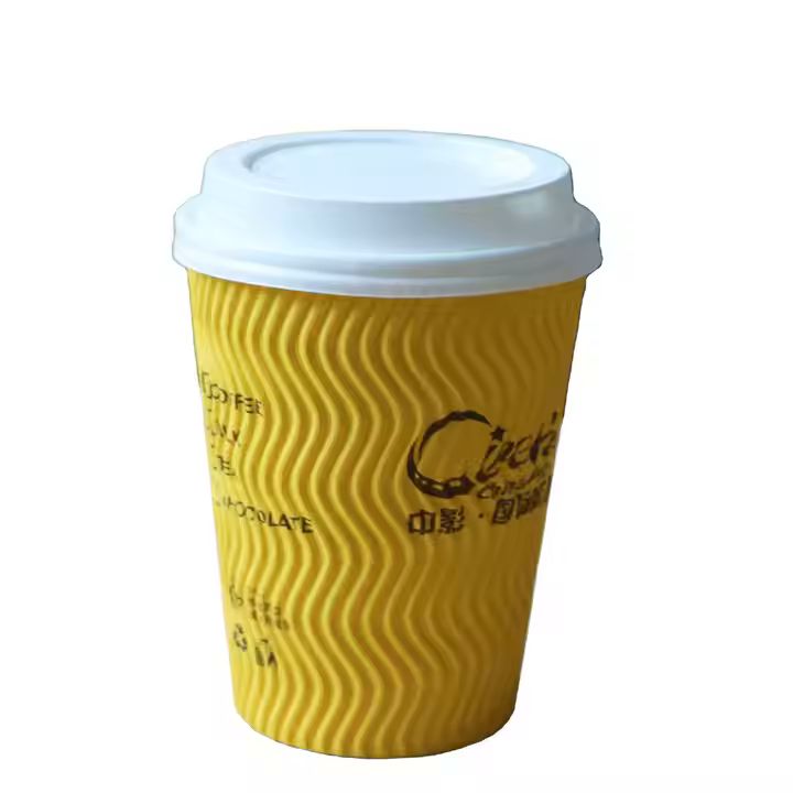 New Design Customized Logo Wave Ripple Double Wall Insulated Takeout Hot Coffee Paper Cup With PP Li