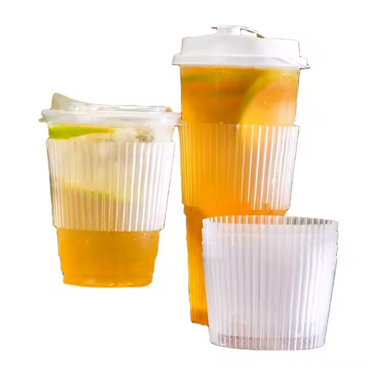 High Quality PP PET Injection Disposable Plastic Transparent Anti-hot Cup Holder Sleeve Coffee Tea J