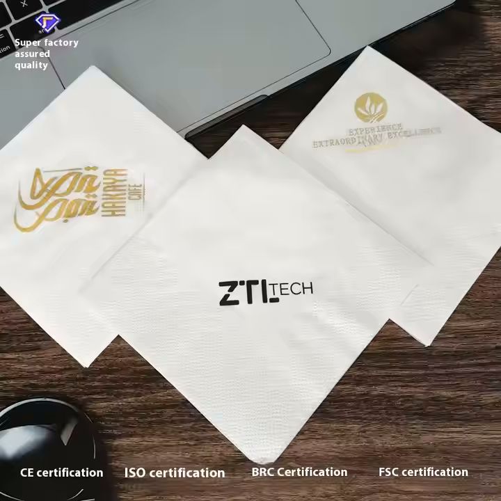Custom Printed Disposable 2-Ply Black and Gold Logo Soft Cocktail Napkins Folded Bag Style Serviette