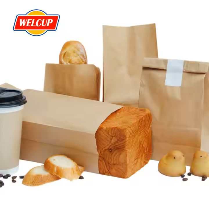 Wholesale Custom Brown Kraft Disposable Paper Bag for Food Packaging Takeaway with Handle