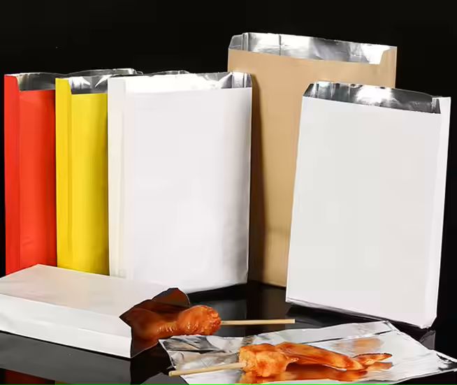 Eco-friendly Disposable Aluminized Folding Kraft Paper Bag Keep Warm Takeaway Packaging for Fried Ch