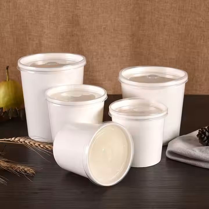 Factory Price Biodegradable Food Grade Paper Container Soup Bowls With Paper PP Lids