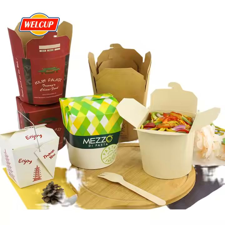 Customer-Printed Disposable Paper Noodle and Doner Kebab Box Embossed and Matt Laminated Folders for