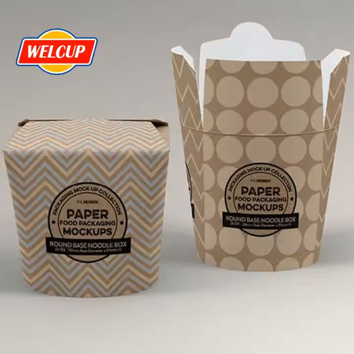 Custom Printed Disposable Kraft Paper Cups for Takeout Chinese Noodle and Rice Packing Food Packagin