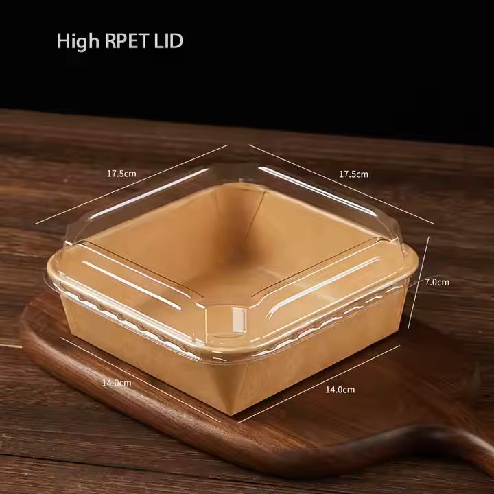Wholesale Custom Antifog PET Lid Kraft Paper Take Away Snacks Tray for Salad Bread Sauce Bowl for Pi
