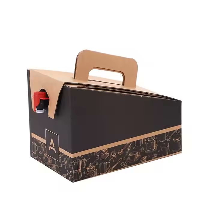 Customized 1L Corrugated Paper Handbag Packing Coffee Box Wine Fruit Juice Liquid Food Grade Disposa