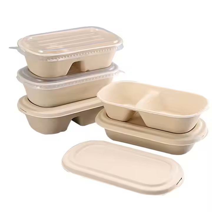 Eco-friendly Degradable Biodegradable Sugarcane Bagasse Takeout Food Container Pulp Salad Bowl Lid M