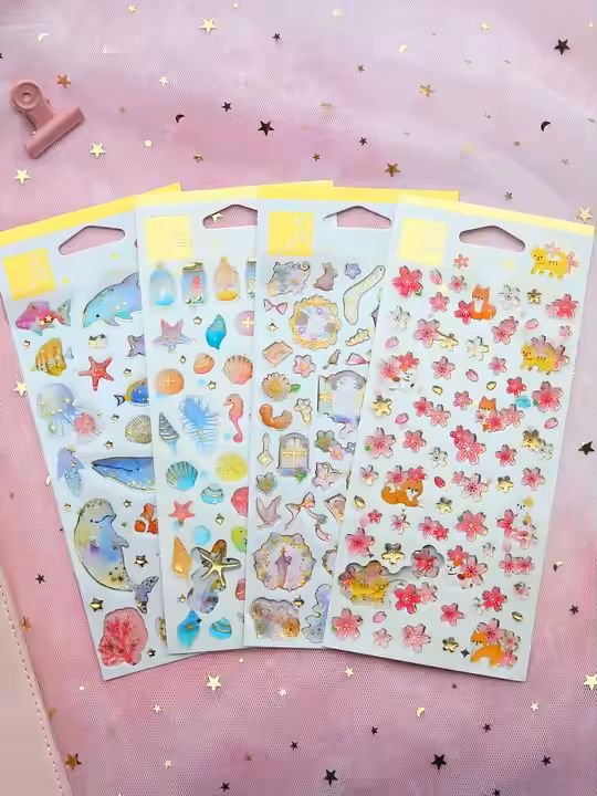 Custom 3D Crystal PVC Adhesive Stickers Hot Stamping Transparent Cartoon Design for Blocking Cell Ph