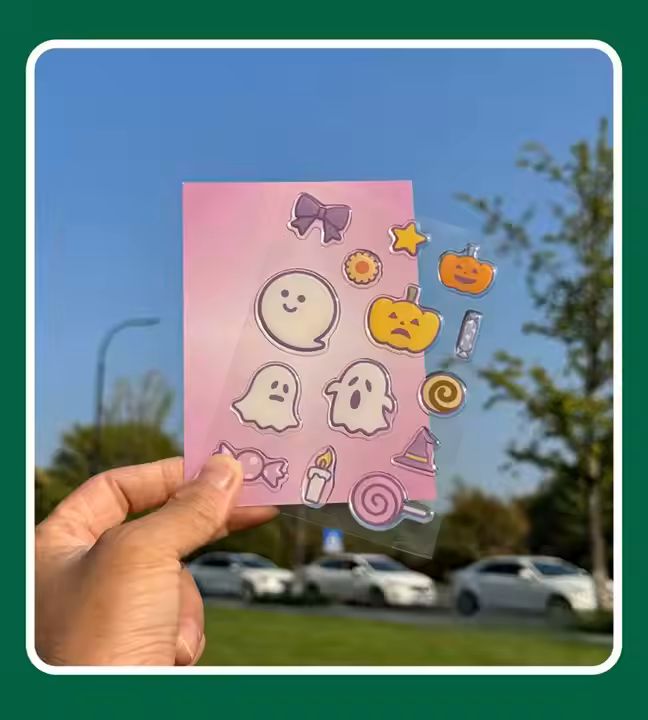 Customized 3D Stereo DIY Cartoon Shaped Die-Cutting Peripheral Transparent Crystal Drop Adhesive PVC