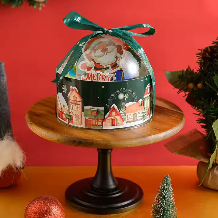 High Quality Christmas Party Handheld 5-inch Cake Transparent Plastic Ball Bucket Customized Dessert