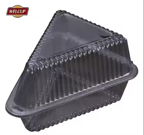 Wholesale Disposable Clear Plastic Triangle Clamshell Food Container Thermoform Hinged Clamshell Cak