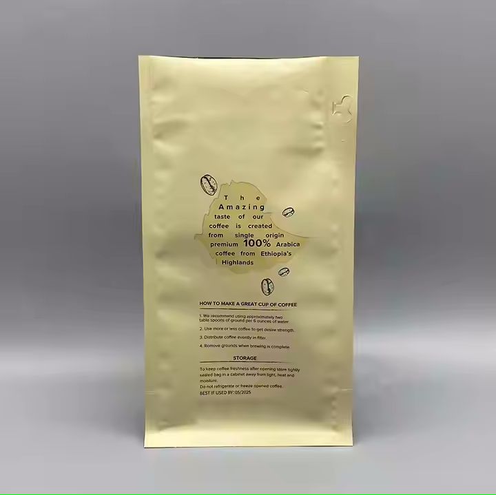 Reusable Zipper Flat Bottom Coffee Beans Bag Stand-Up Design with Air Release Valve Paper Material S