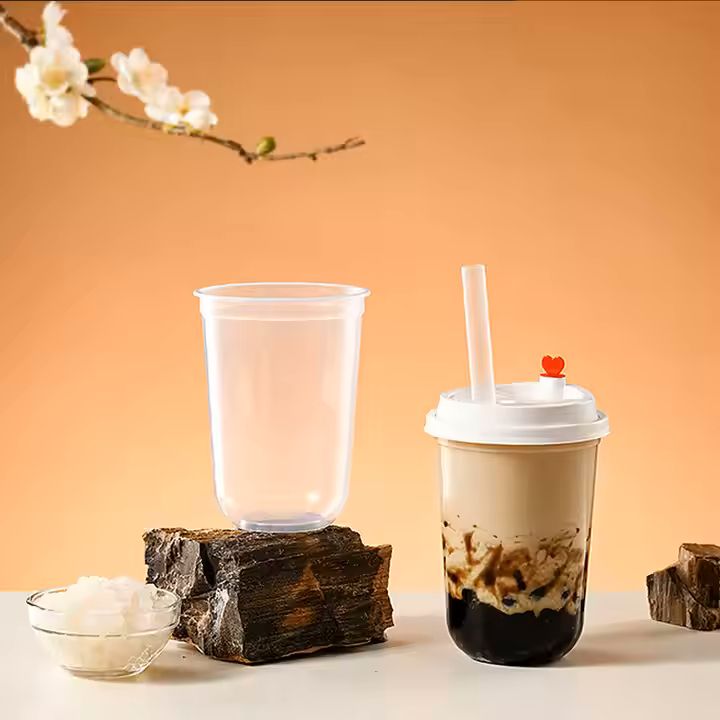 Wholesale 380ml 500ml 90 Diameter PP U Shape pp Injection Cup Disposable Frosted Plastic Cup Boba Bu
