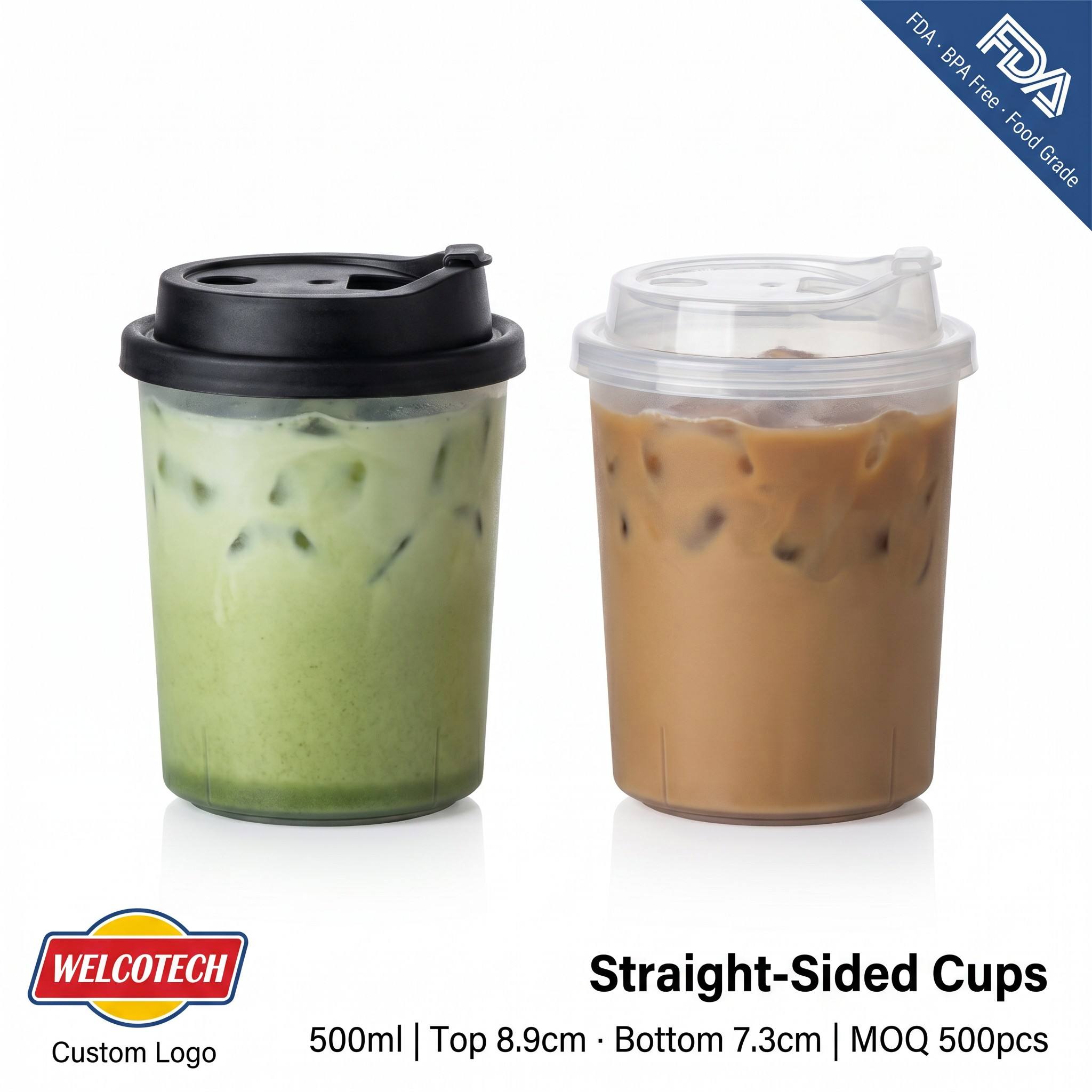 Wide Girth Frosted PP Disposable Beverage Cup 500ml With Straw Hole Lid Bulk Wholesale Boba Smoothie